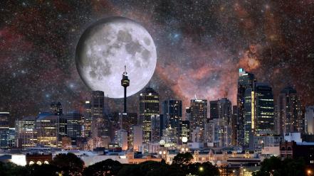 Moon sydney cityscapes photo manipulation wallpaper