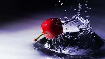 Berries cherries macro splashes water drops wallpaper