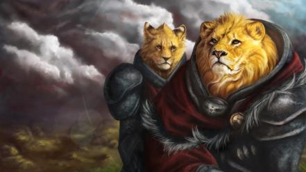 Digital art furry lions wallpaper
