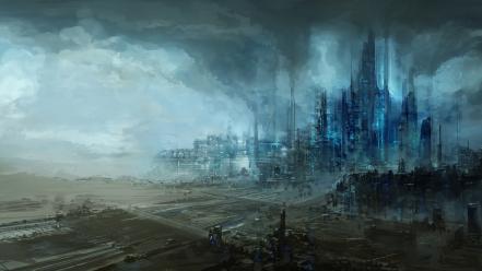 Artwork citylife futuristic science fiction scratte wallpaper