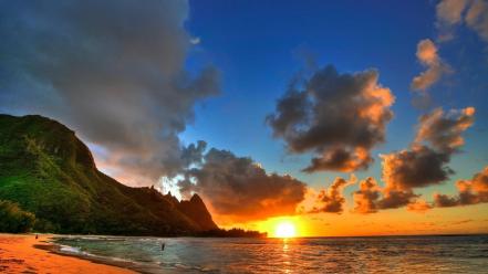 Beaches calm clouds mountains paradise wallpaper