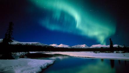 Canada aurora borealis snow landscapes wallpaper