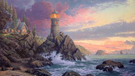 Thomas kinkade artwork landscapes lighthouses wallpaper