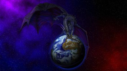 Earth artwork dragons fantasy art outer space wallpaper