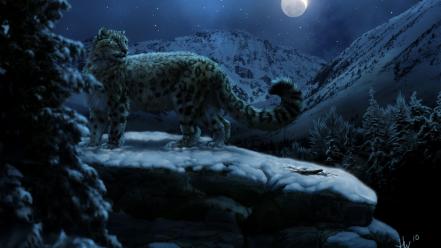Moon animals artwork forests leopards wallpaper