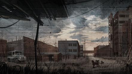 Stalker call of pripyat abandoned artwork cityscapes dogs wallpaper