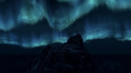 V skyrim aurora borealis landscapes mountains night wallpaper