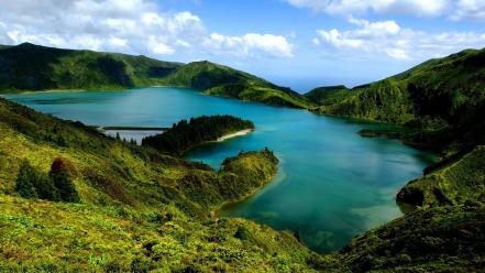 Azores hills islands lakes landscapes wallpaper