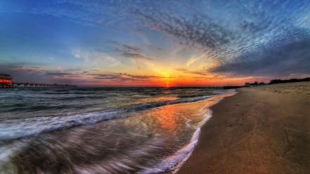 Beaches landscapes sunset waves wallpaper