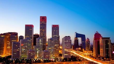 Beijing international trade center china cityscapes long exposure wallpaper