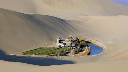 China oasis roads sand dunes silk wallpaper
