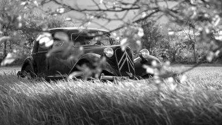 Citroën artistic black and white classic cars machine wallpaper