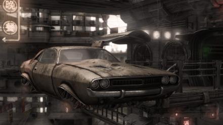 Dodge challenger artwork cityscapes flying futuristic wallpaper