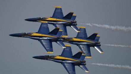 Fa18 hornet aircraft blue angels contrails wallpaper