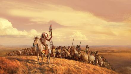 Indians artwork horses landscapes leader wallpaper