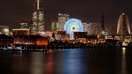 Japan yokohama cityscapes lights nightlife wallpaper