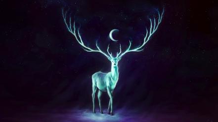 Moon artwork deer fantasy art glowing wallpaper