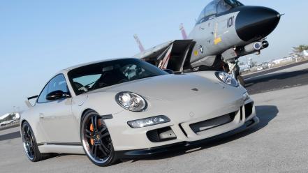 Porsche cars jet aircraft wallpaper