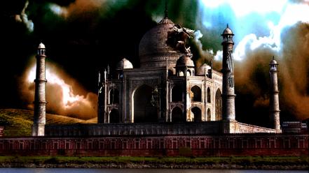 Taj mahal abstract artwork destroyed photo manipulation wallpaper