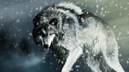 Animals artwork mammals snow wolves wallpaper