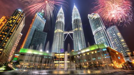 Kuala lumpur petronas towers cityscapes fireworks wallpaper