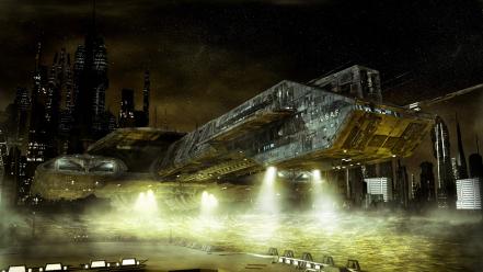 Stargate fantasy art spaceships vehicles wallpaper