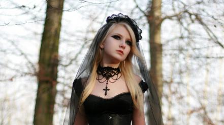 Blondes corset gothic black dress wallpaper