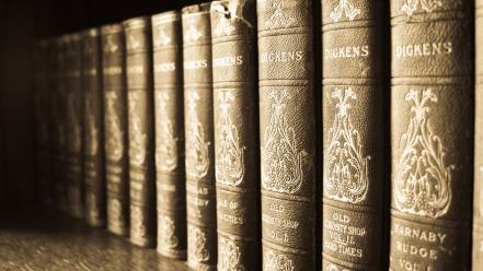 Close-up old library classic books antique wallpaper