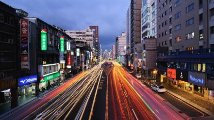 Japan cityscapes streets night long exposure wallpaper