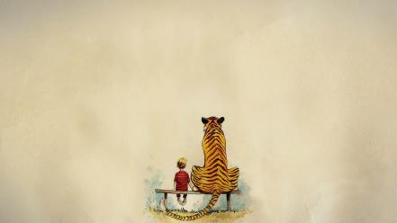 Minimalistic animals tigers calvin and hobbes bench artwork wallpaper