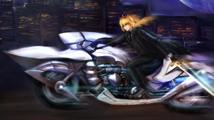Night saber motorcycles fate/zero skyscapes anime girls wallpaper