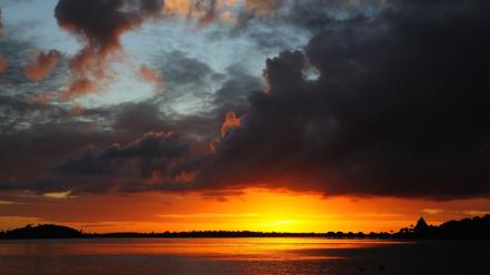 Sunset clouds french polynesia skyscapes bora sea wallpaper