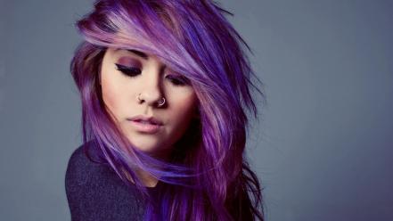 Women purple hair piercings faces wallpaper