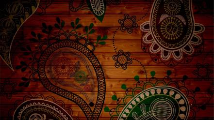 Paisley patterns wood panels wallpaper