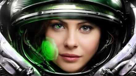 Starcraft astronauts faces green eyes holographic wallpaper