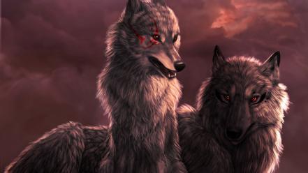 Animals artwork red eyes wolves wallpaper