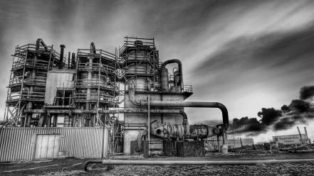 Architecture black and white cityscapes factories industrial plants wallpaper