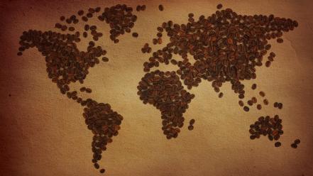Coffee beans world map wallpaper