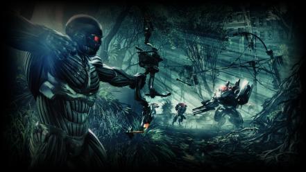 Crysis 3 bow weapon jungle robots soldiers wallpaper