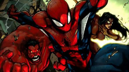 Marvel comics new avengers red hulk spiderman wallpaper