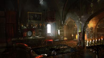 The witcher artwork interior room video games wallpaper