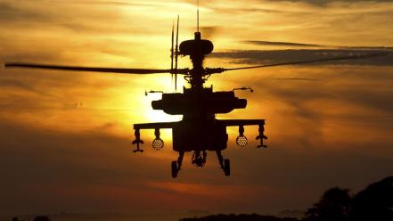 Ah64 apache aircraft helicopters sunset wallpaper