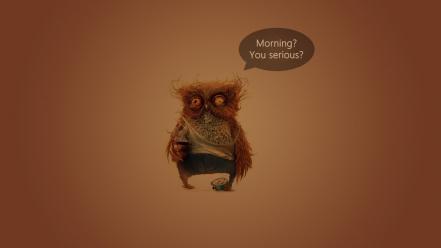 Birds coffee funny orange background owls wallpaper