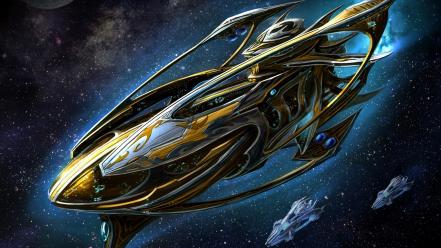Protoss starcraft ii artwork carrier outer space wallpaper