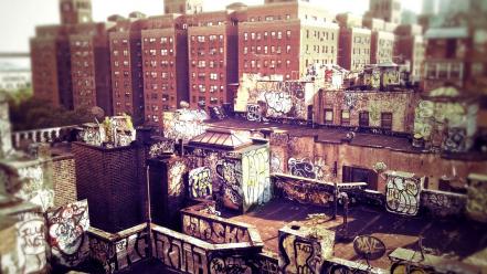 Cityscapes graffiti urban buildings manhattan tilt-shift wallpaper