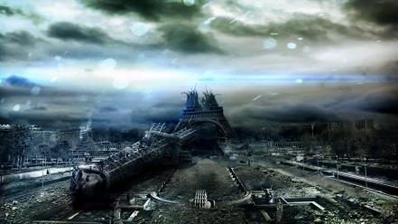 Eiffel tower design destruction cities alexander koshelkov wallpaper