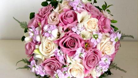 Flowers composition bouquet roses freesias wallpaper