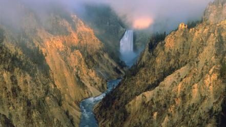 Landscapes falls wyoming yellowstone waterfalls national park wallpaper
