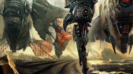 Futuristic cyberpunk spaceships artwork wallpaper