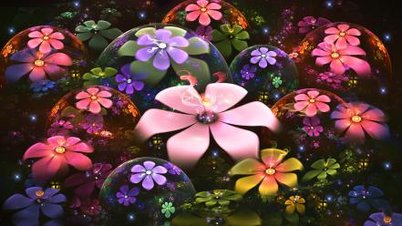 Multicolor flowers fractals deviantart fairies dance digital art wallpaper